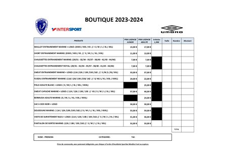 Boutique 2023-2024 : Soirée du foot à 11